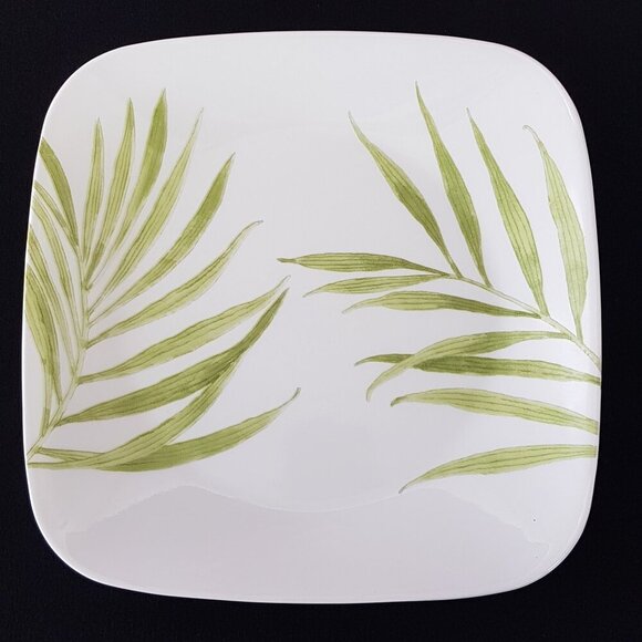 4pc Corelle Vitrelle Bamboo Leaf Square Dinner Plate Set, Made in USA - Picture 1 of 9